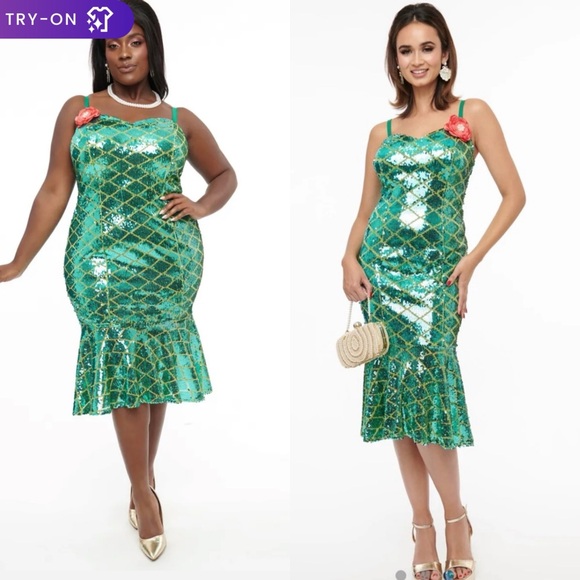 Unique Vintage Dresses & Skirts - NWT Disney Princess Unique Vintage Ariel Green & Gold Sequin
Dress